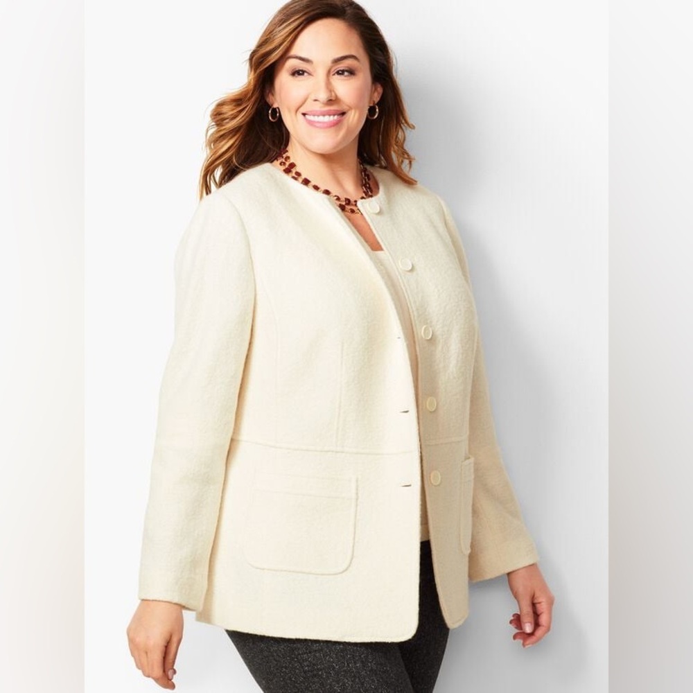 Talbots Cropped Boiled Wool Jacket Cream Minimalist NWOT 10P